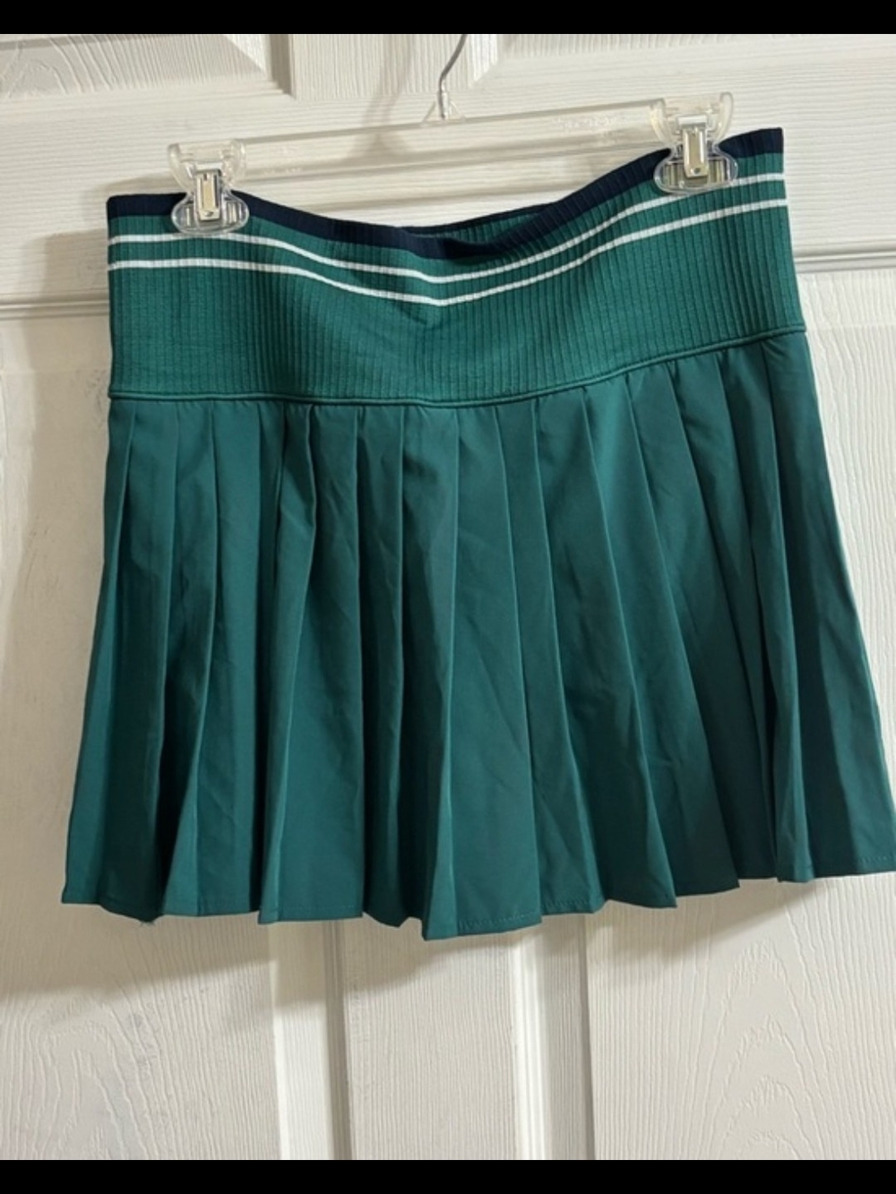 XL Teal Green With White&Navy Waist Stripe,Pleated, Athletic Skirt